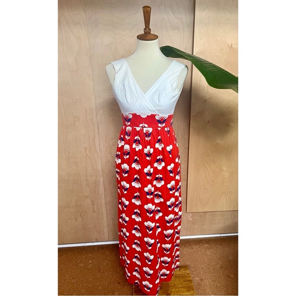 🧡NEW TO CLOSET - Late 60's early 70's Red and White Floral Maxi Dress - Picture 1 of 8